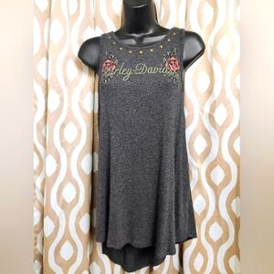 Harley-Davidson Charcoal Tank with Floral Embroidery